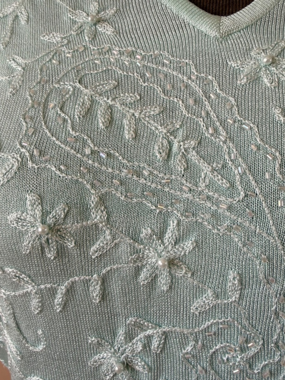 PASTEL MINT EMBROIDERED BEADED TANK – COQUETTE VINTAGE FAIRYCORE TOP - Picture 6 of 8